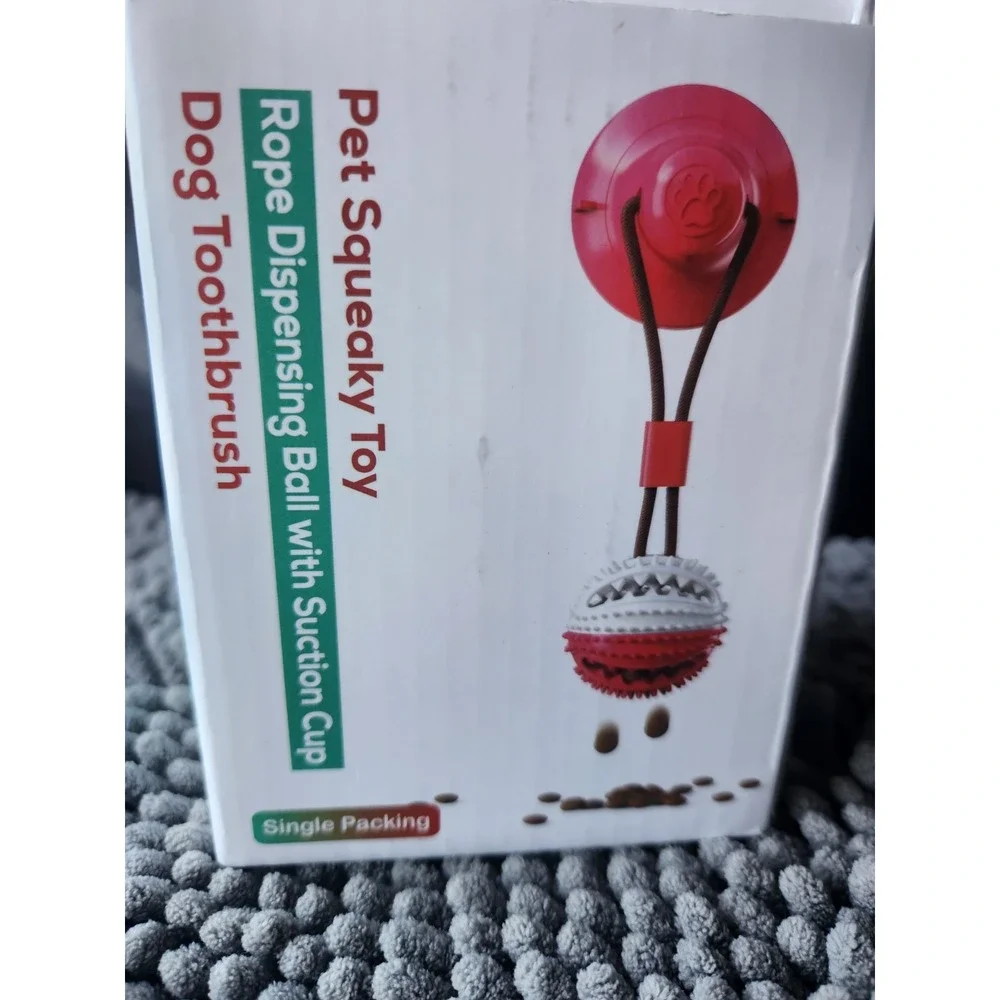 Dog Toothbrush Rope Dispensing Ball With Suctuon Cup‎ Squeaky Toy (Brand-NEW)